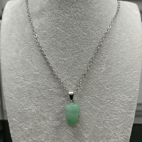 Green Aventurine Necklace Natural Gemstone Crystal Pendant Stainless-Steel Chain - Picture 8 of 15